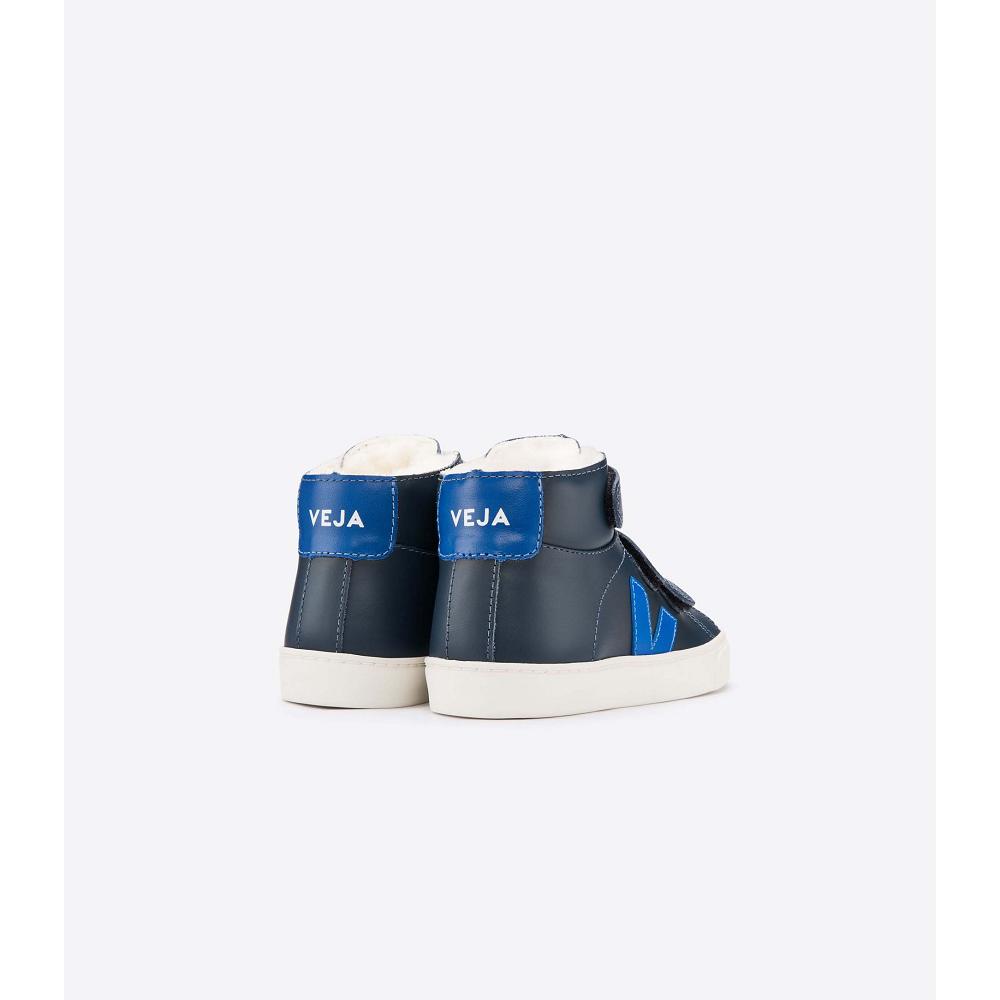 Kids' Veja ESPLAR MID FURED LEATHER High Tops Blue/Navy | ZA 691BEX